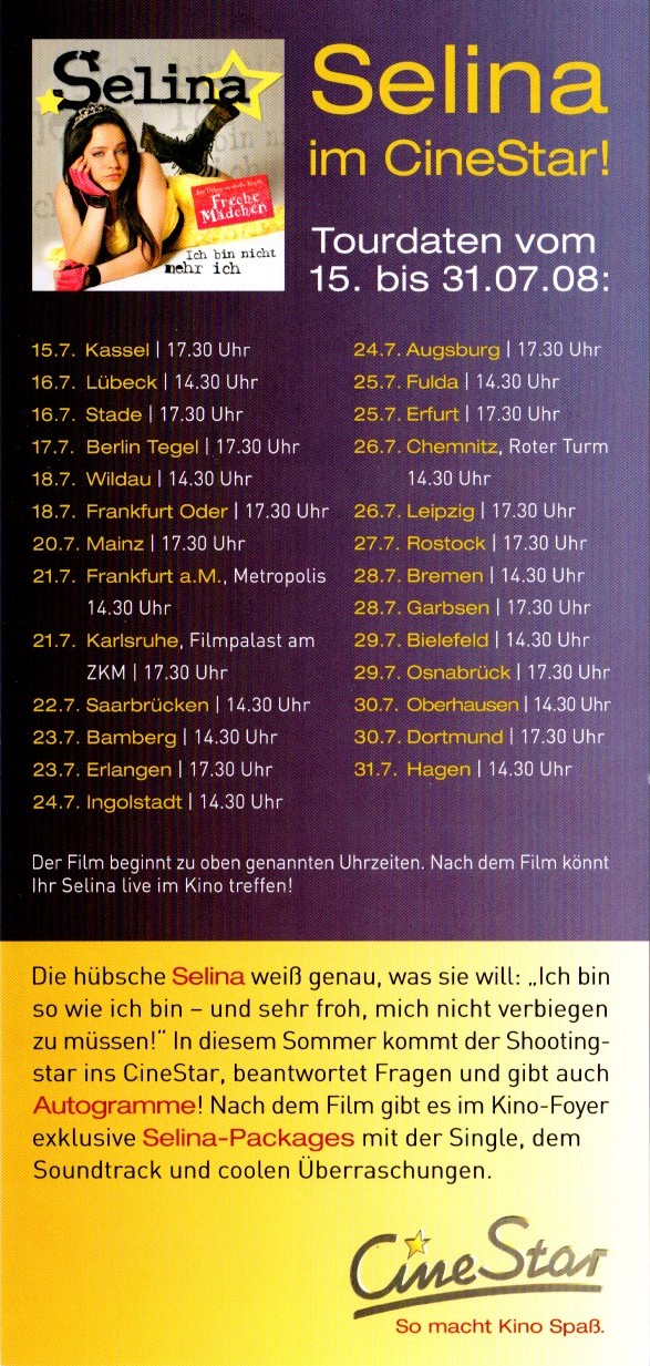 Selina Freche Mädchen Flyer Cinestar hinten